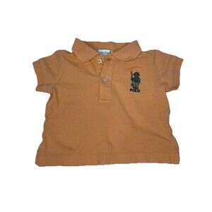 Ralph Lauren Baby 3mo Orange Short Sleeve Polo Shirt Fishing Bear Logo